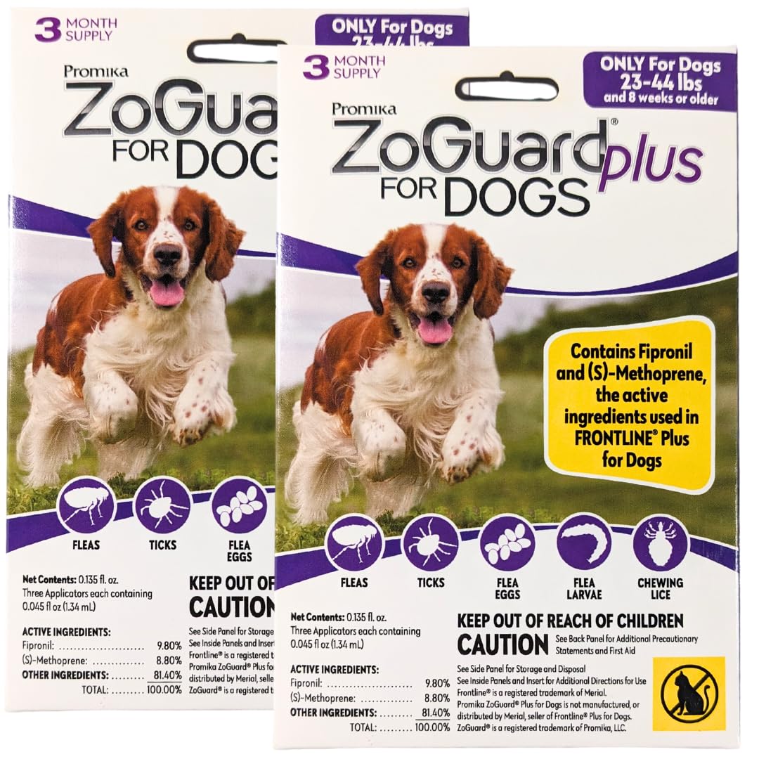 ZoGuard Plus Flea and Tick Prevention for Medium Dogs – Flea & Tick Prevention for Dogs 23-44lbs 6 Month Supply, Pack of 2