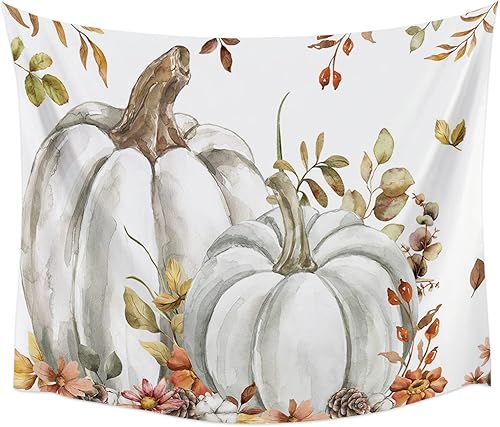 Tapiz para colgar en la pared, tapices estéticos para dormitorio, decoración de Acción de Gracias, calabaza gris, hojas de arce, tapiz de pared