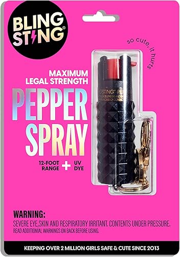 Miniatura 2 de BLINGSTING Spray de pimienta máxima fuerza OC en espray de autodefensa para mujer, rango de pulverización de 12 pies y tinte UV, tachonado