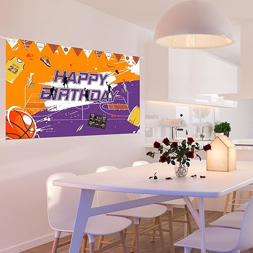 Miniatura 7 de Cartel de fondo de baloncesto con texto en inglés Happy Birthday de baloncesto para fotografía de cumpleaños, suministros de decoración de fondo