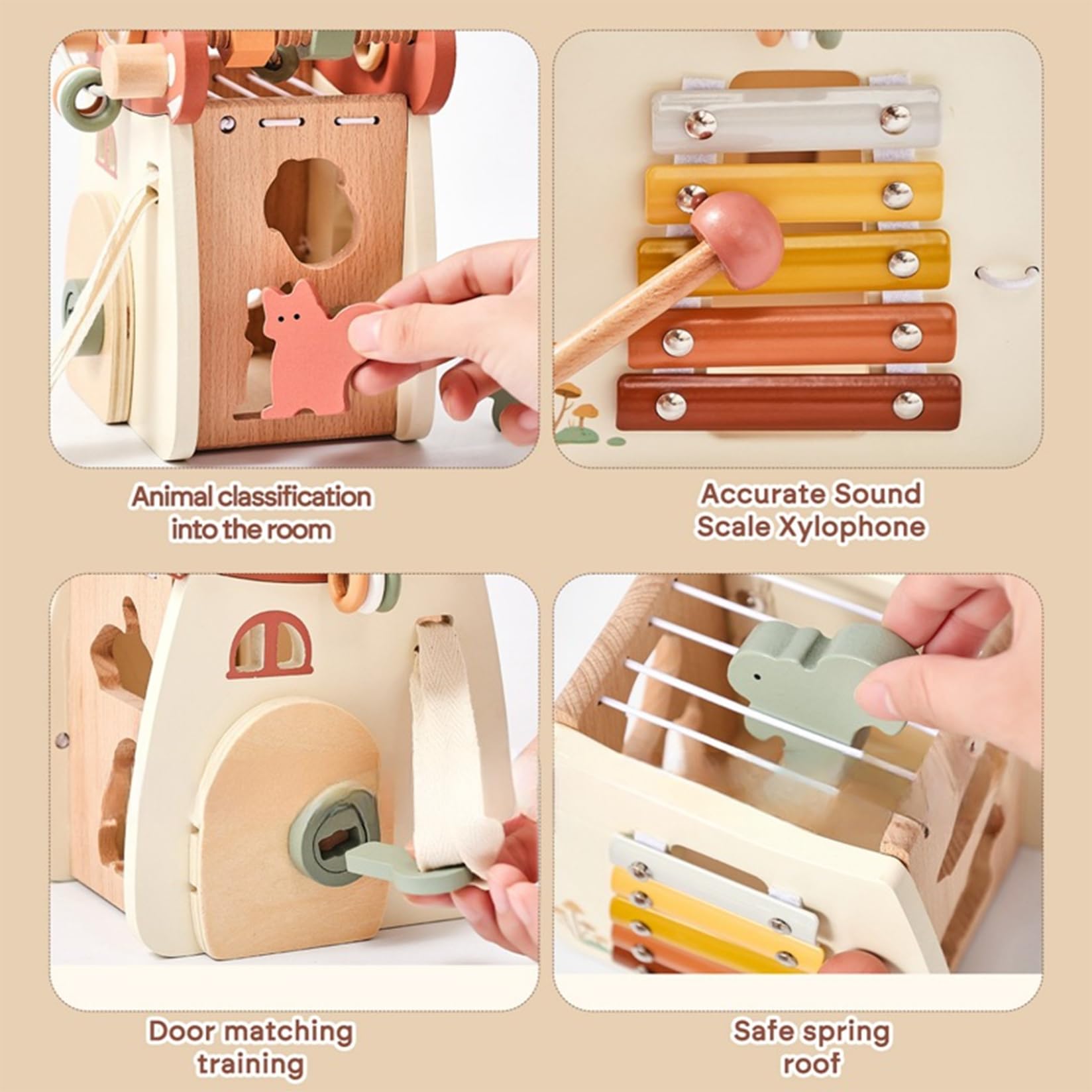 Cubo di attività per Bambini a Forma di Fungo 5 in 1 Cubo di attività in Legno per Bambini Giocattoli educativi per l'apprendimento Forma Sorter di per Ragazzi e Ragazze Complea