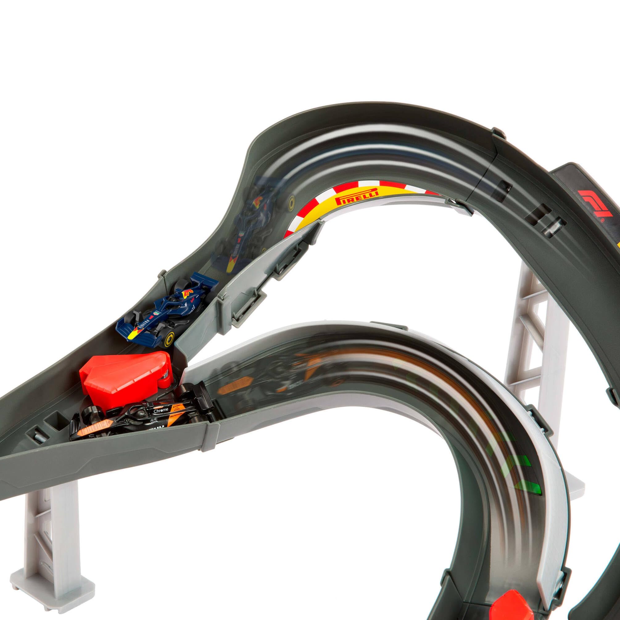 Hot Wheels Circuito Sprint Race con 3 Coches de Juguete | Circuito con coches de juguete McLaren F1 Team, Oracle Red Bull Racing y Atlassian Williams Racing a escala 1:64, JNN32