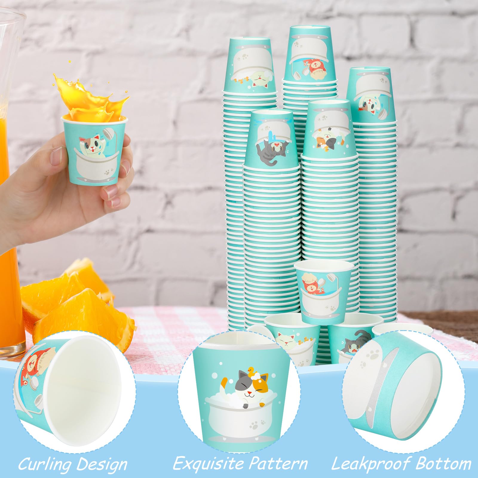 Paquete de 500 vasos de papel desechables de 3 onzas, vasos de baño pequeños, vasos de enjuague bucal para niños, vasos de bebidas de animales para el hogar, oficina, viajes, fiestas (gato de baño)