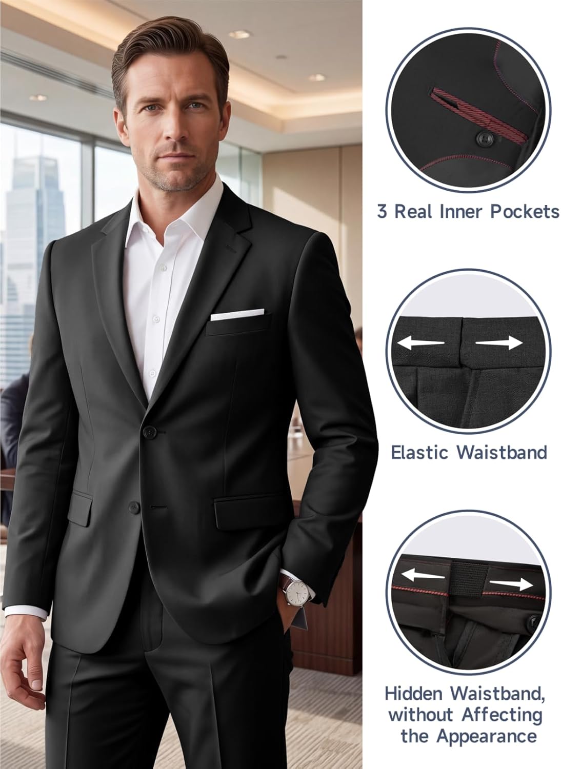 Mens 2 Piece Slim Fit Suit Two Button Formal Solid Suit Jacket Pants Set Wedding Work Prom Tuxedo Men