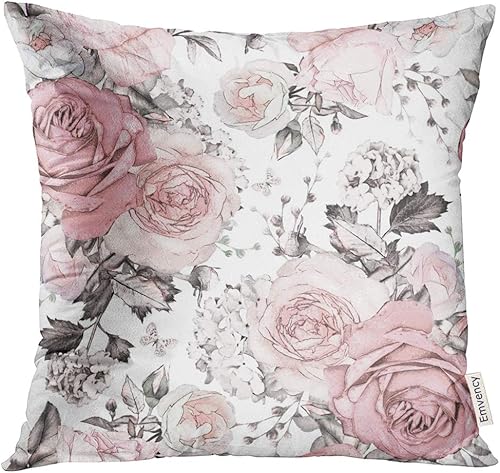 Golee Juego de 2 fundas de almohada grises abstractas con flores rosadas y hojas sobre acuarela blanca con patrĂłn floral rosa en color pastel, funda Golee Juego de 2 fundas de almohada grises abstractas con flores rosadas y hojas sobre acuarela blanca con patrĂłn floral rosa en color pastel, funda