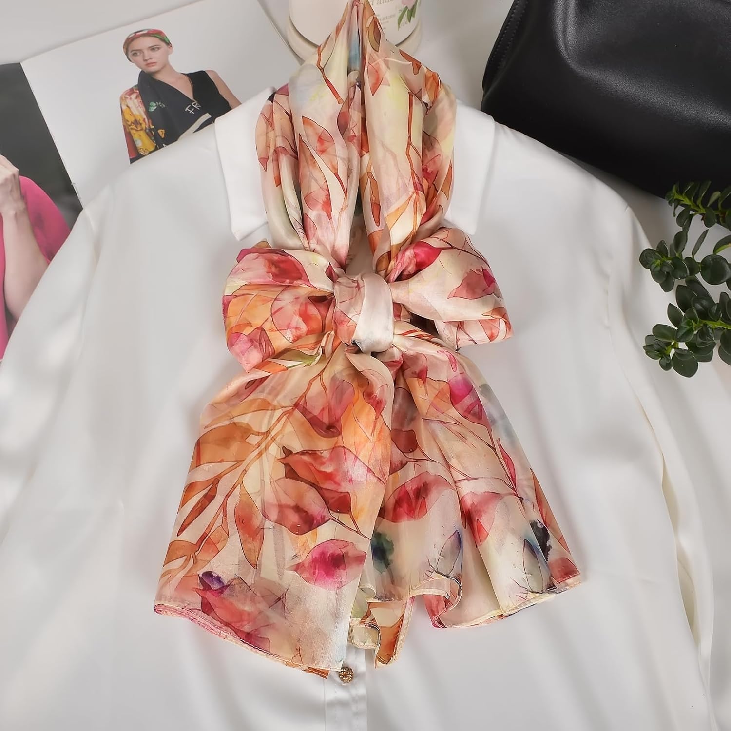 Women's 100% Mulberry Silk Scarf Lightweight Long Floral Print Neck Scarf, Beach Wrap & Travel Photography Shawl Gift - Image 6