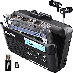 KLIM Leitor de fita cassete K7 + conversor de cassete para MP3 + leitor de cassete portátil + leitor de cassete Walkman + microfone e alto-falante integrados + bateria recarregável + fones de ouvido +