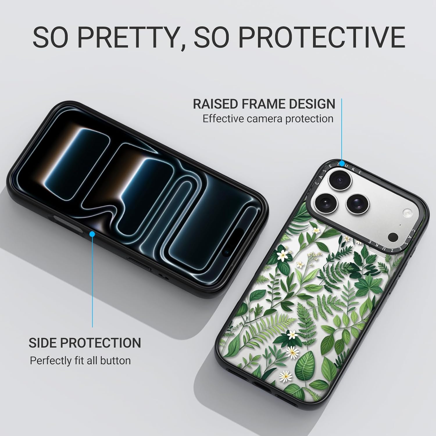 Clear TPU Phone Case Cover for iPhone with Design, Drop Protection, Cute Case for Girl Women (Clear-Green Leaf, iPhone 17 Pro) - Image 3