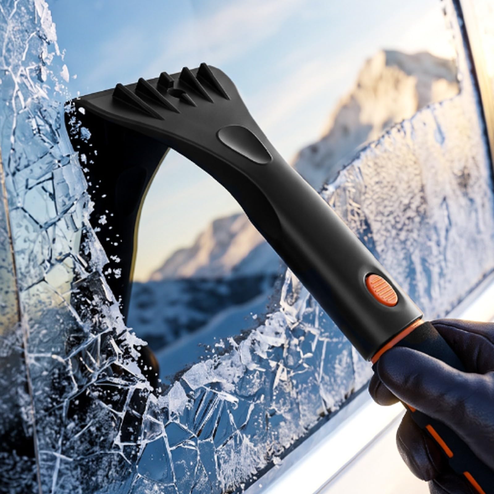 Teleskopisch Eiskratzer mit Kehrbesen | Drehbarer Bürstenkopf, Einziehbar, Schneeräumer mit Wasserschaber, für Auto, Winter, Autofahrer