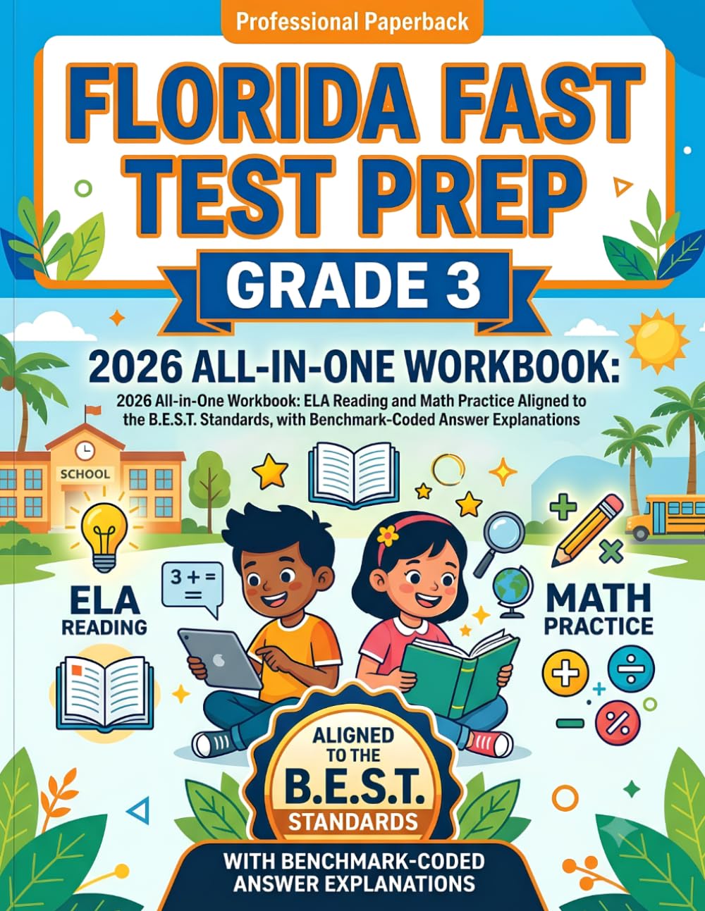 2026 Florida FAST Test Prep Grade 3: All-in-One Workbook ELA Reading and Math Practice Aligned to the B.E.S.T. Standards, with Benchmark-Coded Answer Explanations