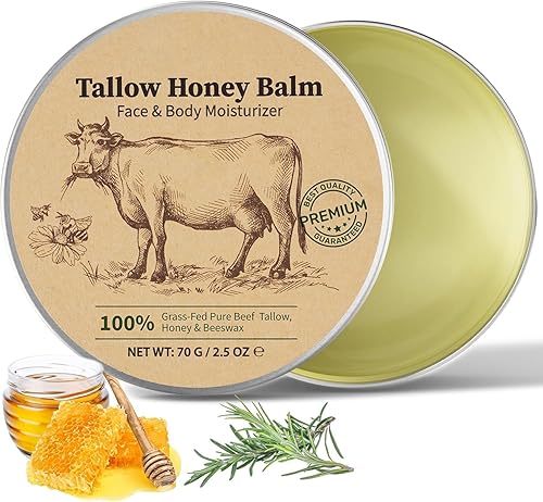 Sarga de ternera para la piel (2.5 onzas), bálsamo de ternera y bálsamo de miel, 100% crema hidratante de sarga alimentada con hierba con cera de