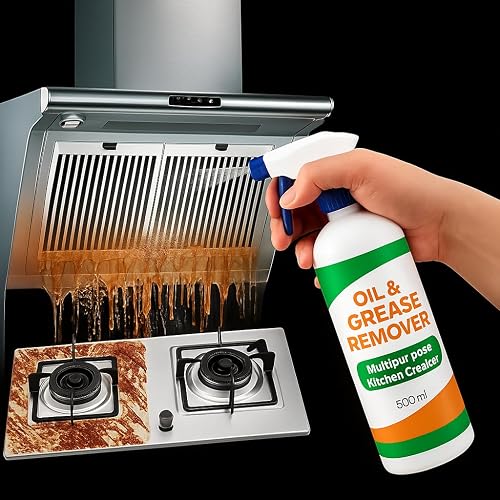 DUKAAN 500Ml Kitchen Cleaner Spray Oil & Grease Stain Remover For Gas Stove, Chimney BBQ Exhaust Fan Non-Flammable Nontoxic Magic Degreaser Liquid Spray for Grill & Home glow all surface cleaner
