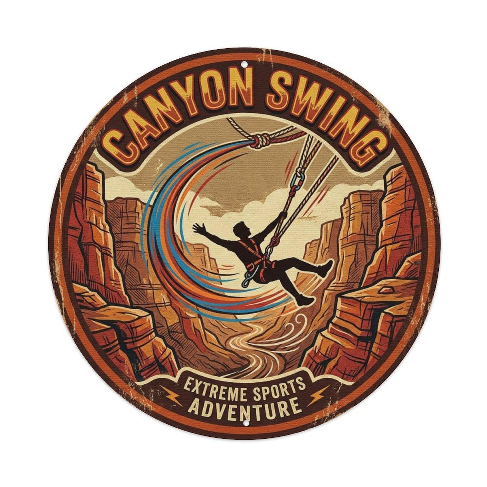 Vintage Canyon Swing Extreme Sports Badge Metal Tin Sign