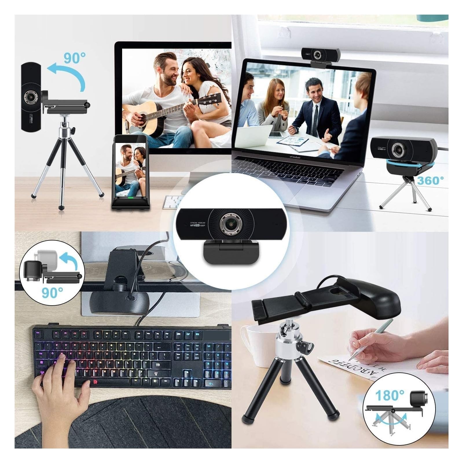 Cámara Web, Webcam 1080P HD 60fps con micrófono for computadora portátil de Escritorio Reunión Streaming Web Camera USB