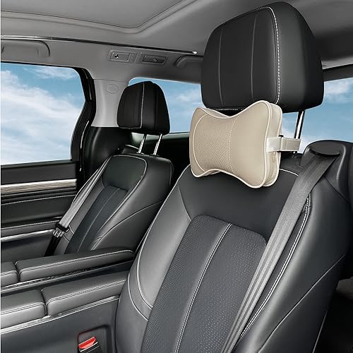 Miniatura 6 de au-kee Almohada para reposacabezas de espuma viscoelástica, terciopelo de cuero de dos lados, soporte para el cuello para asiento de automóvil de