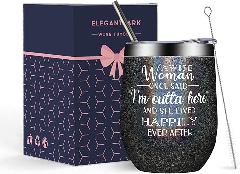 ELEGANTPARK Retirement Gifts for Women 2026, Coworker Leaving Gifts for Women, Wise Woman Said Im Outta Here 12oz Glitter Black Retirement Tumbler for Going Away Farewell Goodbye Friends