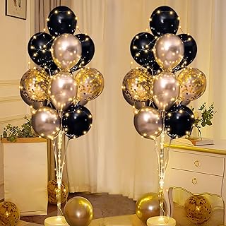 Balloon Centerpieces for Floor with String Light 2 Set Black Balloon Stand Kit Holder