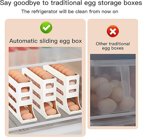 Miniatura 7 de Almacenamiento automático de huevos rodantes para refrigerador, organizador de refrigerador, soporte para huevos de refrigerador que ahorra espacio