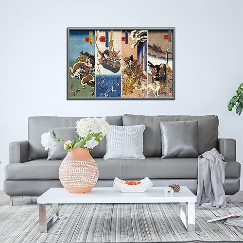 Miniatura 4 de Bristlegrass Rompecabezas de madera de 500 piezas para adultos, dragón japonés, tigre, Ukiyo-e, Kuniyoshi, Kakegawa, samurái japonés, pintura,