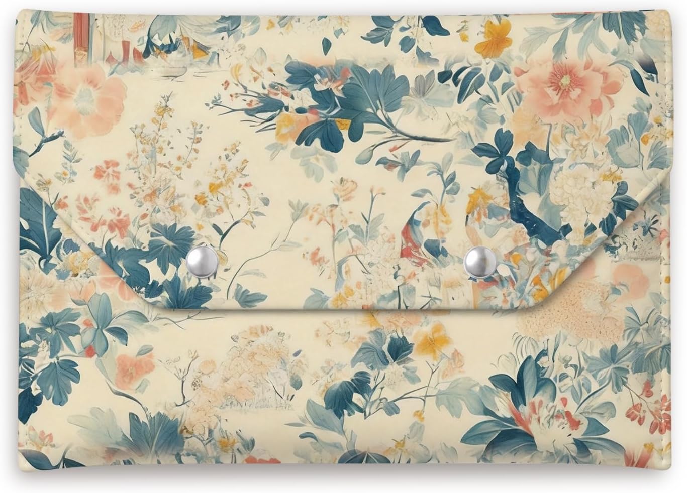 Chinoiserie Floral Leather Mahjong Card Bag Holder Pouch