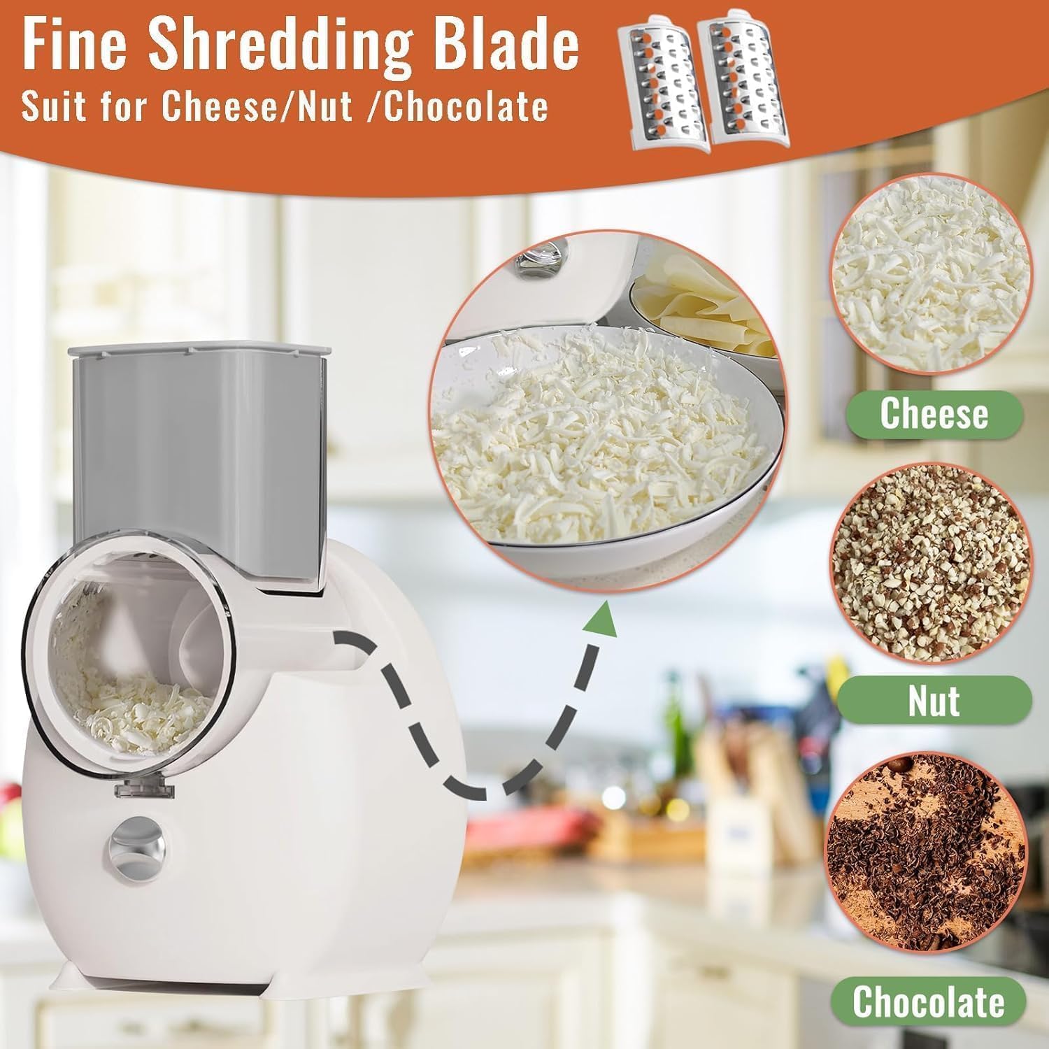 Electric Cheese Grater for Block Cheese,2025 Upgrade Electric Grater for Home Kitchen Use,3 Changeable Blades Salad Shooter Electric Slicer/Shredder for Vegetable Fruit Nuts White