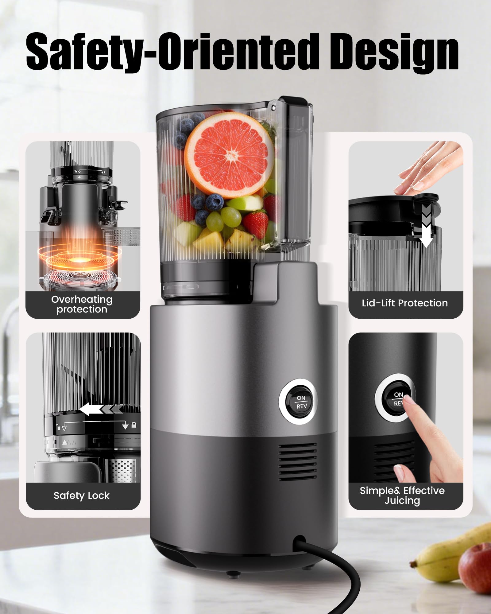 Staweiger Juicer Machines, Cold Press Juicer with 6" Extra Wide Chute, 90oz Capacity, Powerful AC Brushless Motor, High Juice Yield, Quiet Low db, BPA-Free Juicer Press For Whole Vegetables & Fruits — view 5
