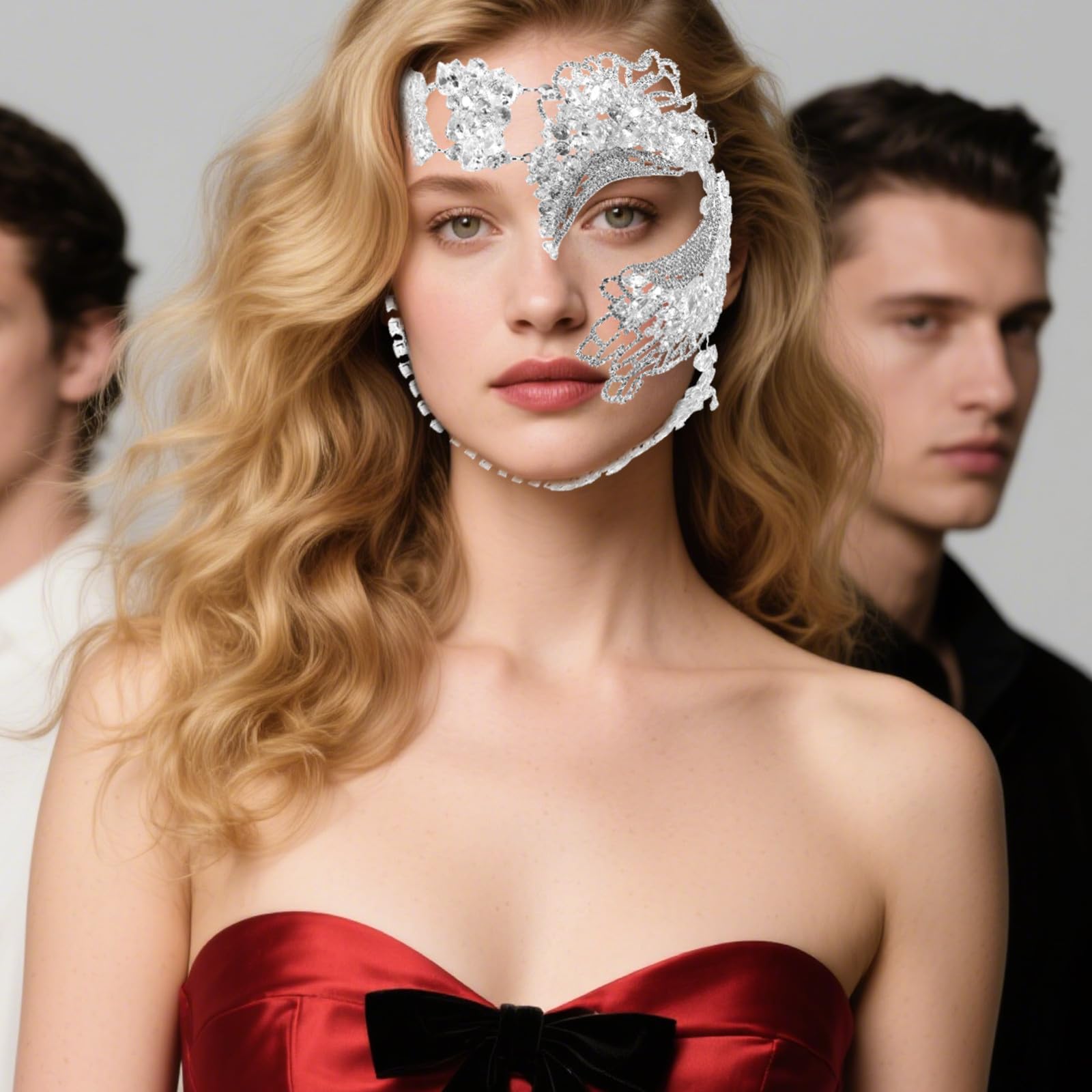 SUPVOX Maschera Veneziana Donna Decorata con Cristalli, Elastico, Leggera