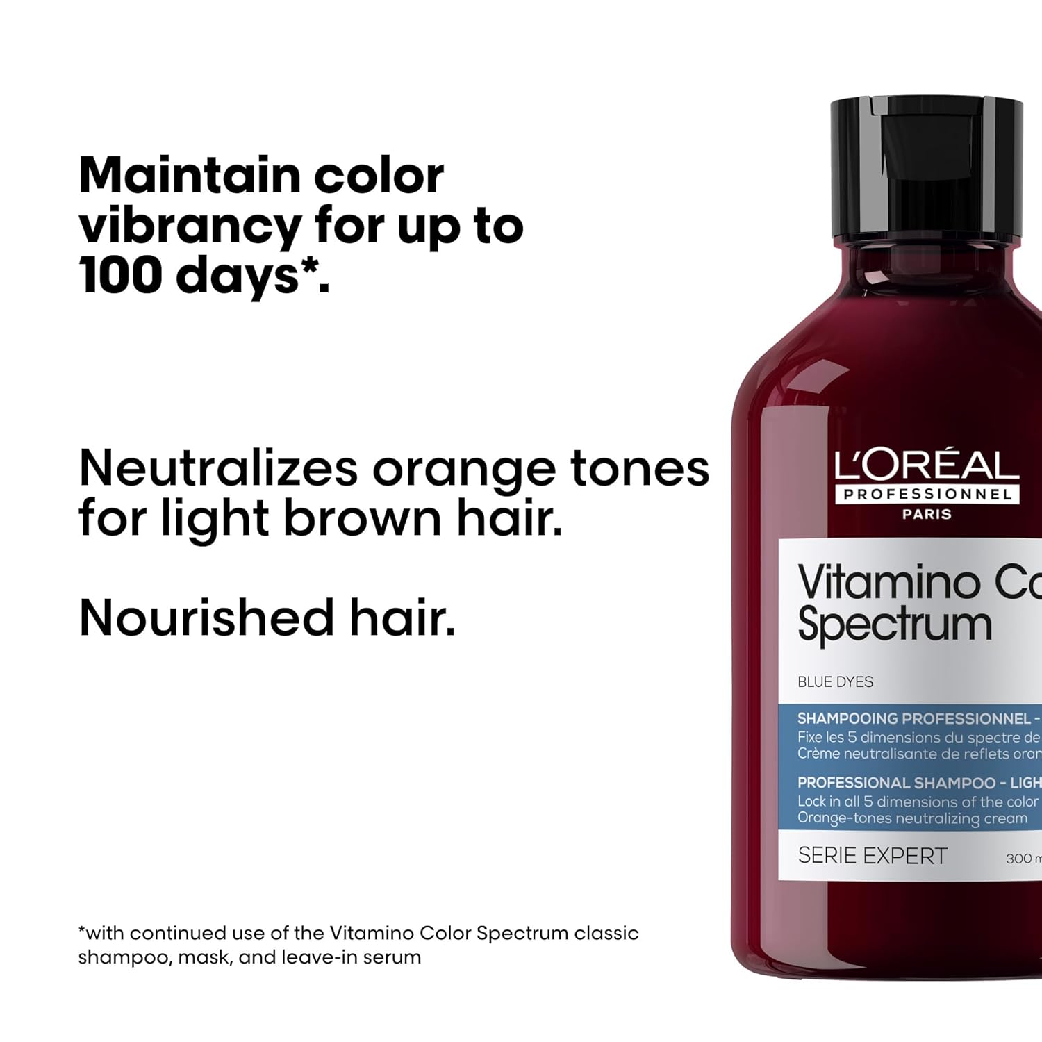 L'Oréal Professionnel Paris Vitamino Color Spectrum Blue Shampoo - Neutralizes Orange Tones, Enhances Shine & Vibrancy, Maintains Day 1 Hair Color, Hydrates & Strengthens Light Brown Hair - Image 3