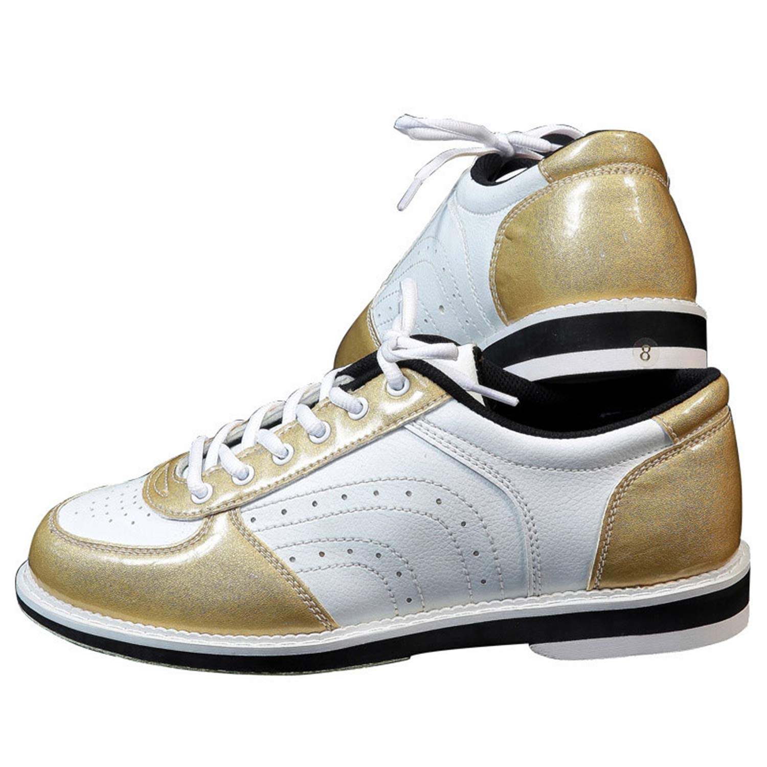 Herren Bowlingschuhe, Damen Mode Trainer rutschfeste Leichte Lace Up Lederschüsseln Schuhe Atmungsaktive Bowling Trainer,Gold,44