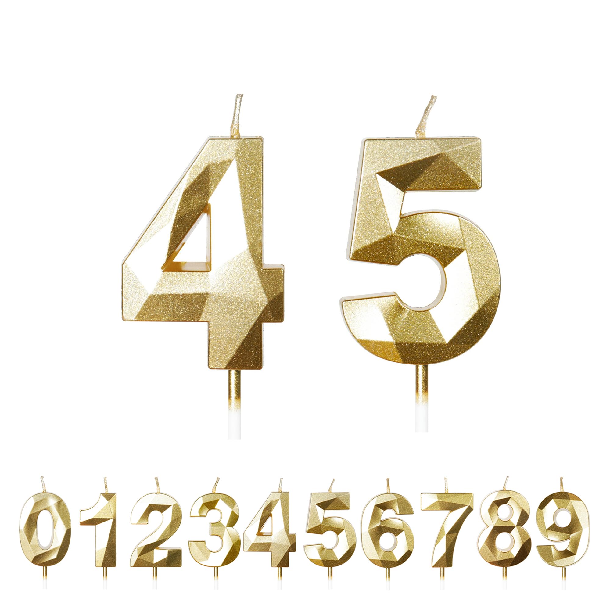FUZVOL Birthday Cake Candles, Gold Number 45 Candle,Cake Topper Decorations