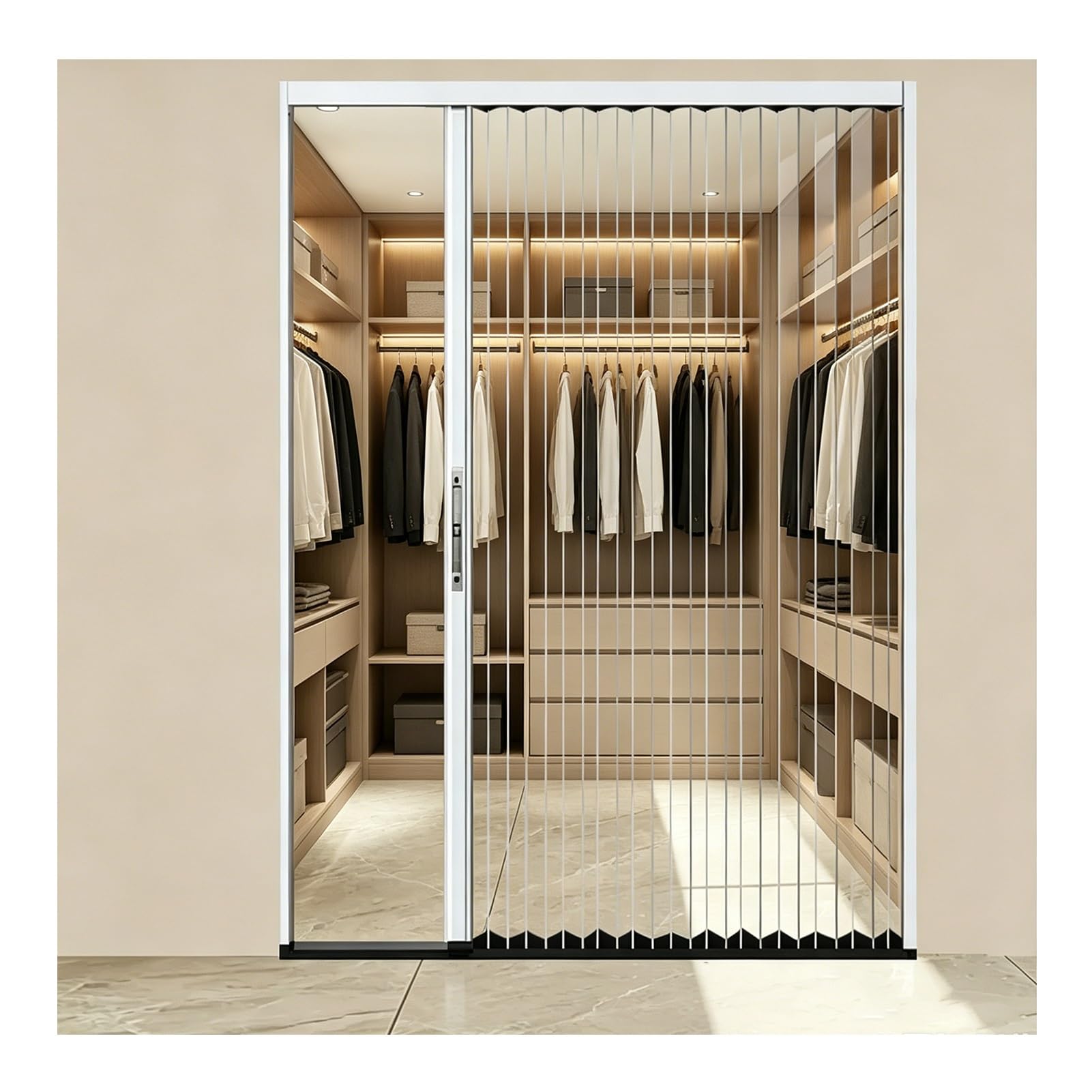 Kphymod White Clear Pc Retractable Room Divider Folding Door, Aluminum Alloy Accordion Partition Door, Closet & Bedroom Space Separation(,48" X 80")