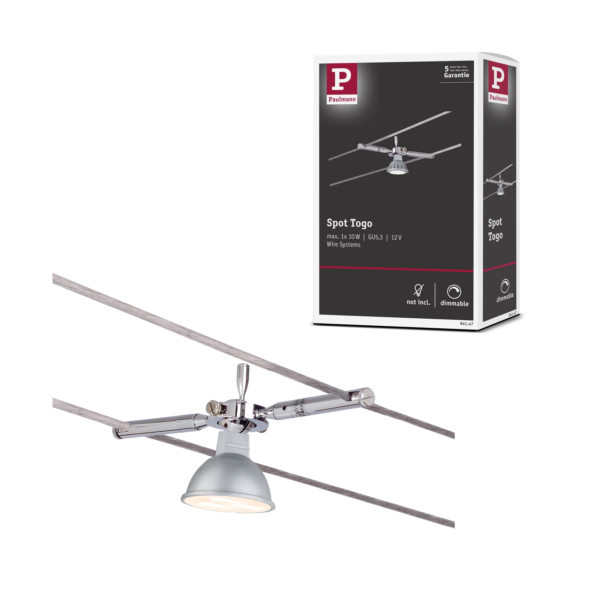 Paulmann 94147 Sistema de cable Spot Togo, máx. 1x10W, GU5,3, Cromo, 12V, Metal
