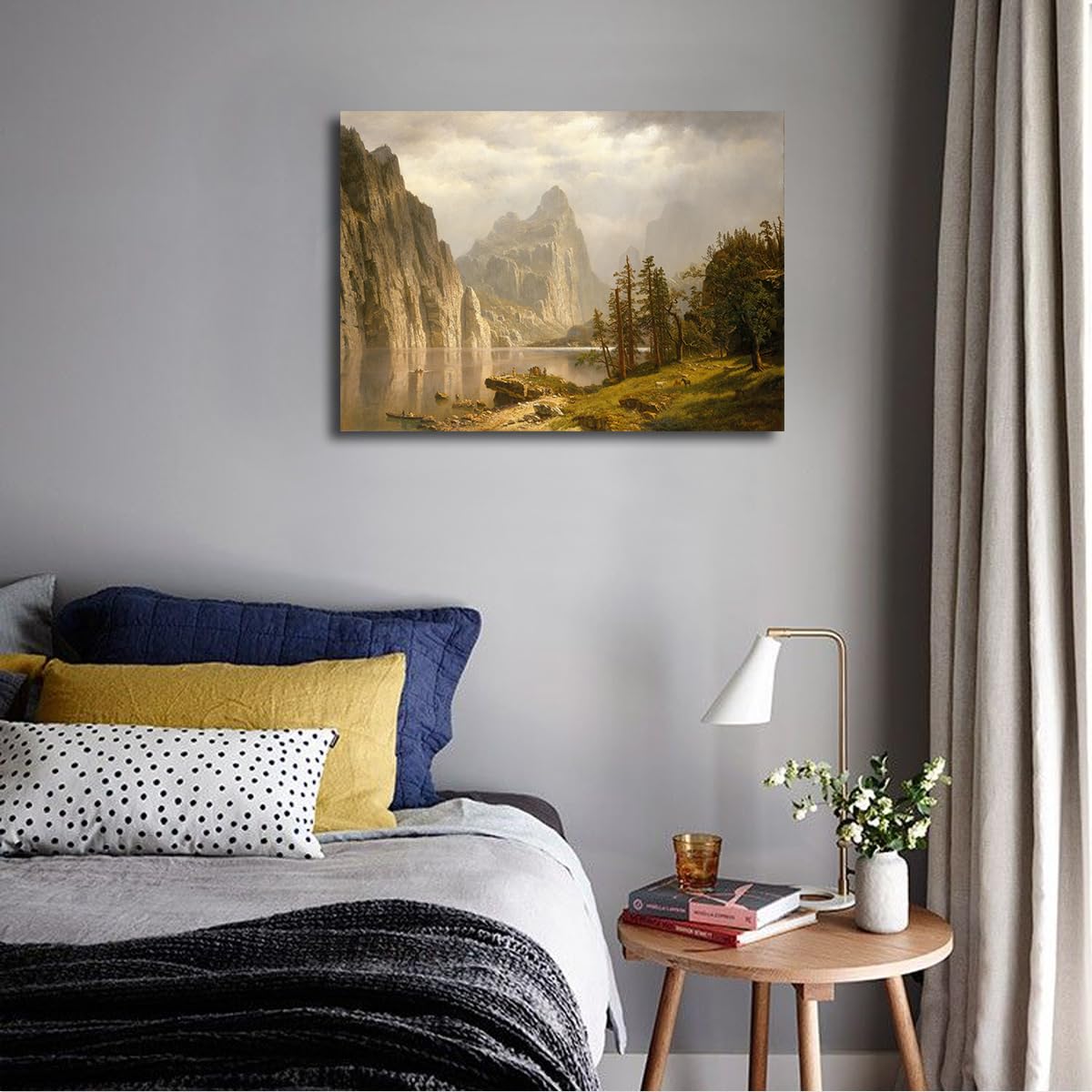CHERHERART Rzeka Merced, dolina Yosemite, płótno, sztuka ścienna, obraz, góra, zielony, botaniczny, do domu, jadalni, sypialni, biura, gabinetu, dekoracja, 60 x 90 cm