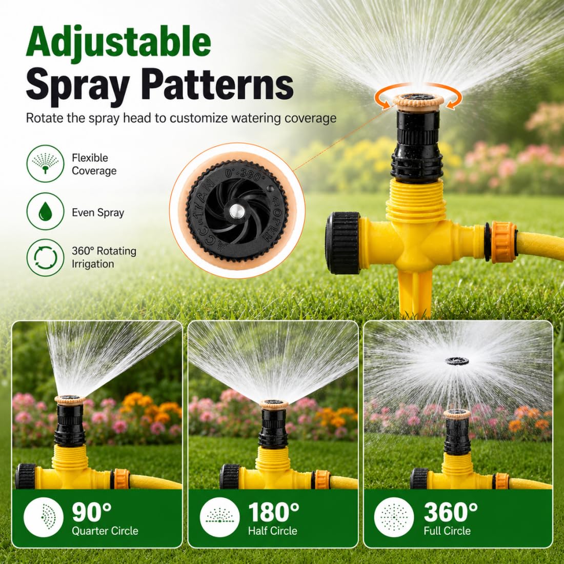 360° Rotierender Rasensprenger mit Verstellbarem ABS-Sprühkopf und Gartenschlauchanschluss für Rasen, Pflanzen, Blumen und Gemüse (10pc Yellow Threaded Scatter Stake Set)