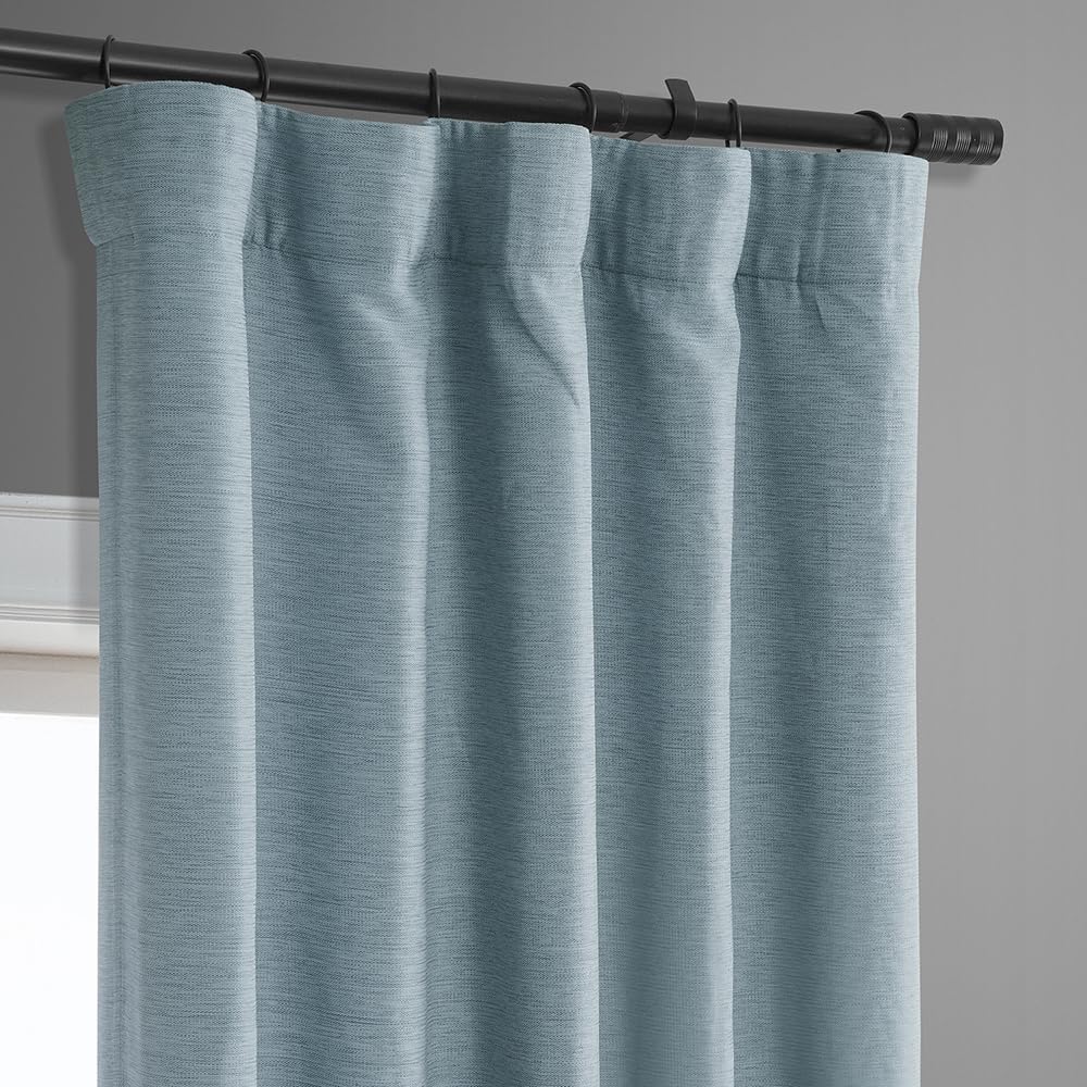 HPD Half Price Drapes Bellino Textured Faux Linen Room Darkening Curtains 63 Inches Long (1 Panel), Curtains for Bedroom & Living Room, 50W x 63L, Gulf Blue