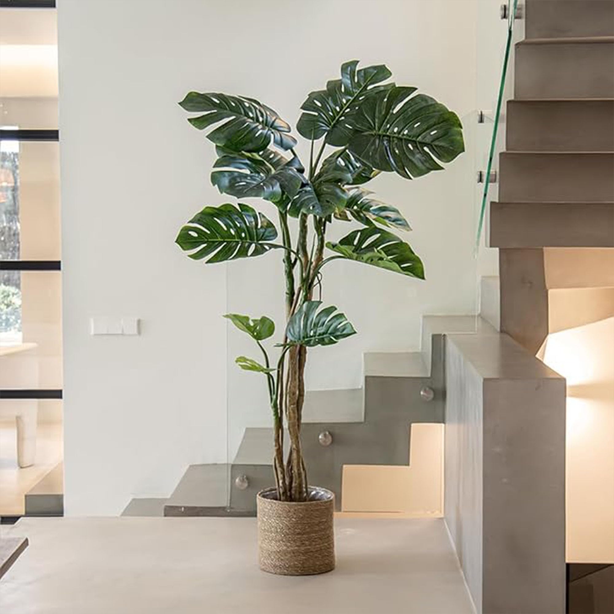 Maia Shop Monstera Künstlich 180 cm - Kunstpflanze wie Echt | Große Kunstpflanze mit Realistischen Blättern für Wohnzimmer Flur und Büro - Schwarzer Topf Inklusive