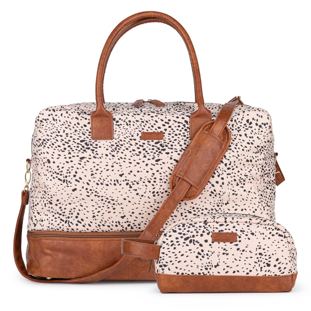 MyMealivos Canvas Weekender Bag, Overnight Travel Carry On Duffel with Shoe Pouch, Cheetah Spot, OneSize, 旅行