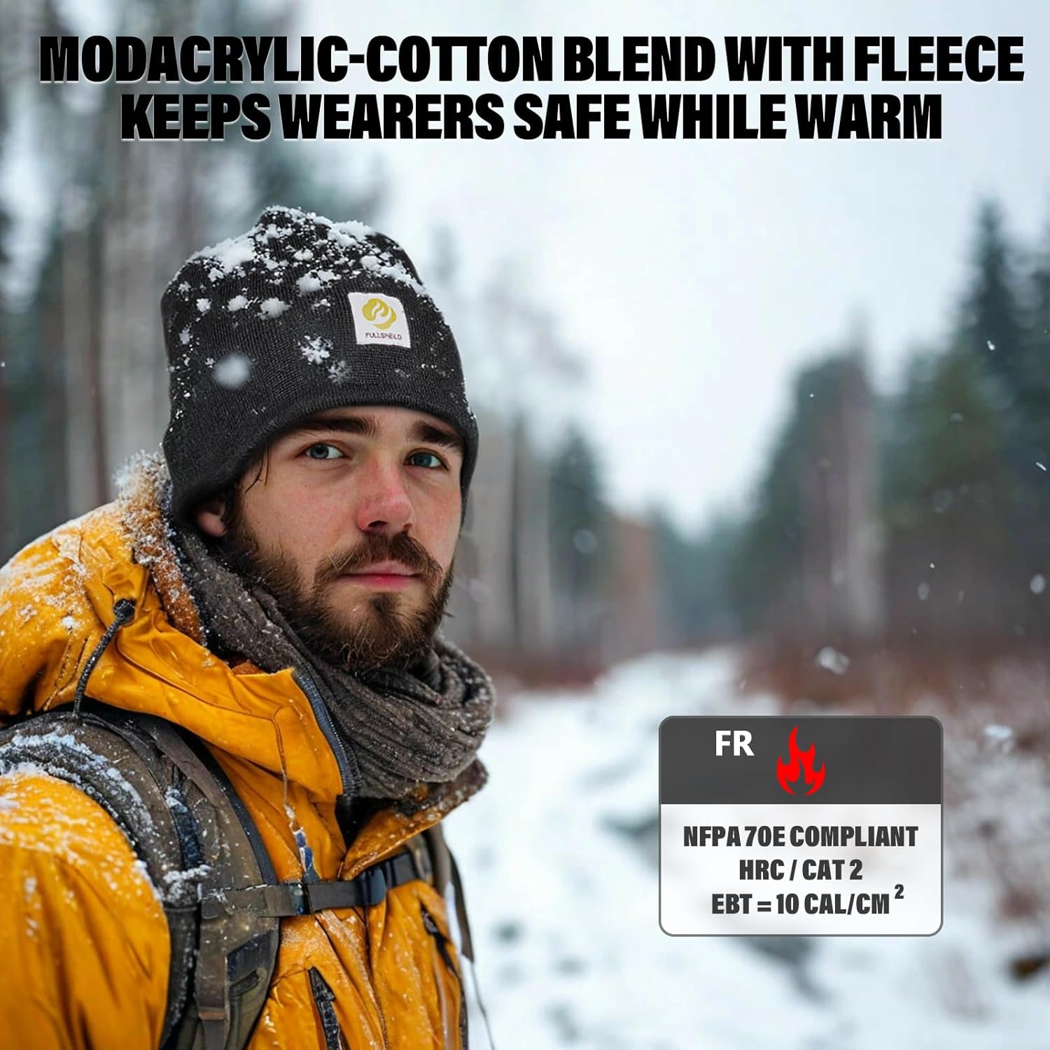 Fullsheild FR Double-Layer Thermal Knit Beanie Cap Warm Winter Flame Resistant Head Covering Welding Hat Black - Image 6