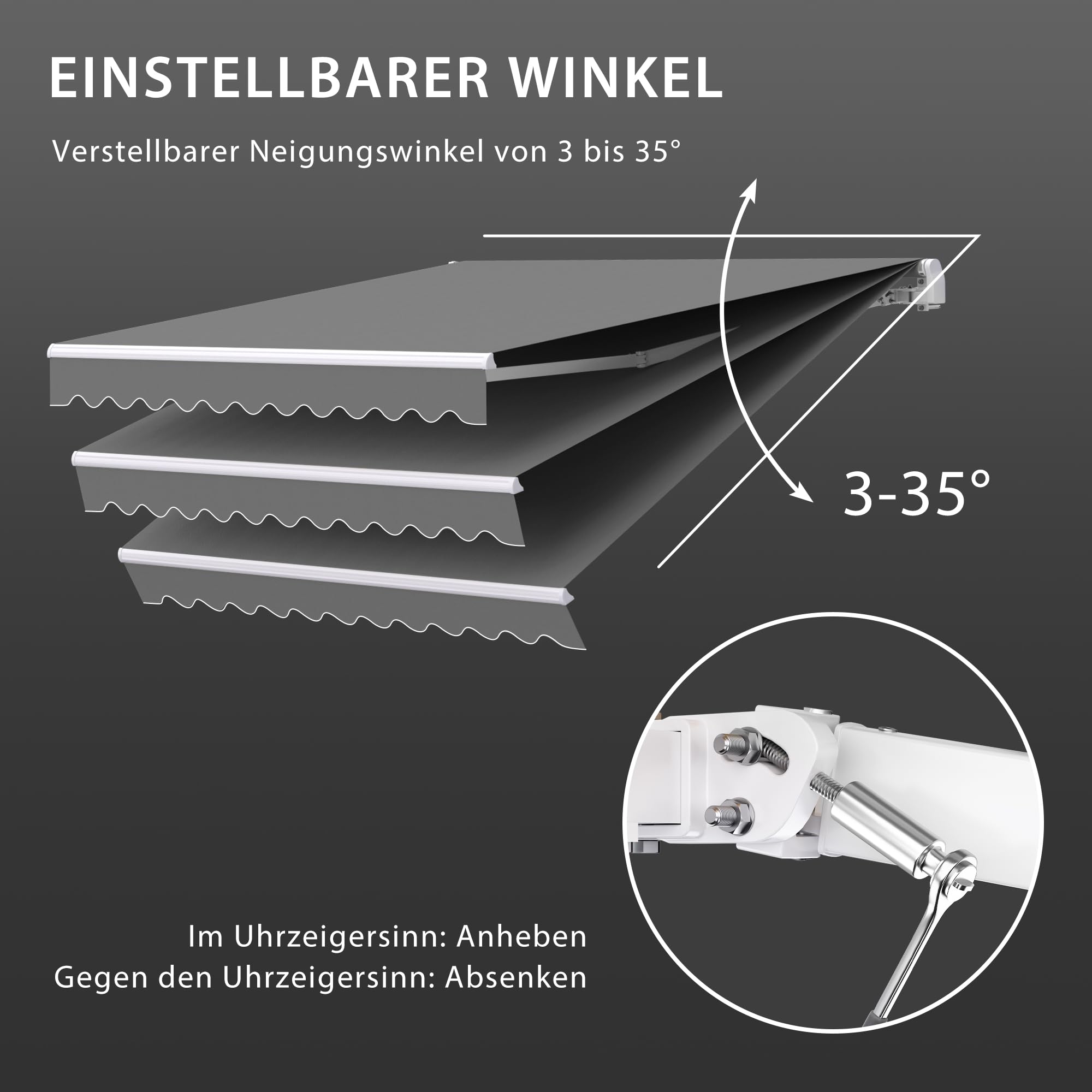paramondo Gelenkarmmarkise Basic 2000 Markise Sonnenschutz Sichtschutz für Balkon & Terrasse, Vollständig zusammengebaut, 250 x 150 cm (Breite x Ausfall), Uni Anthrazit