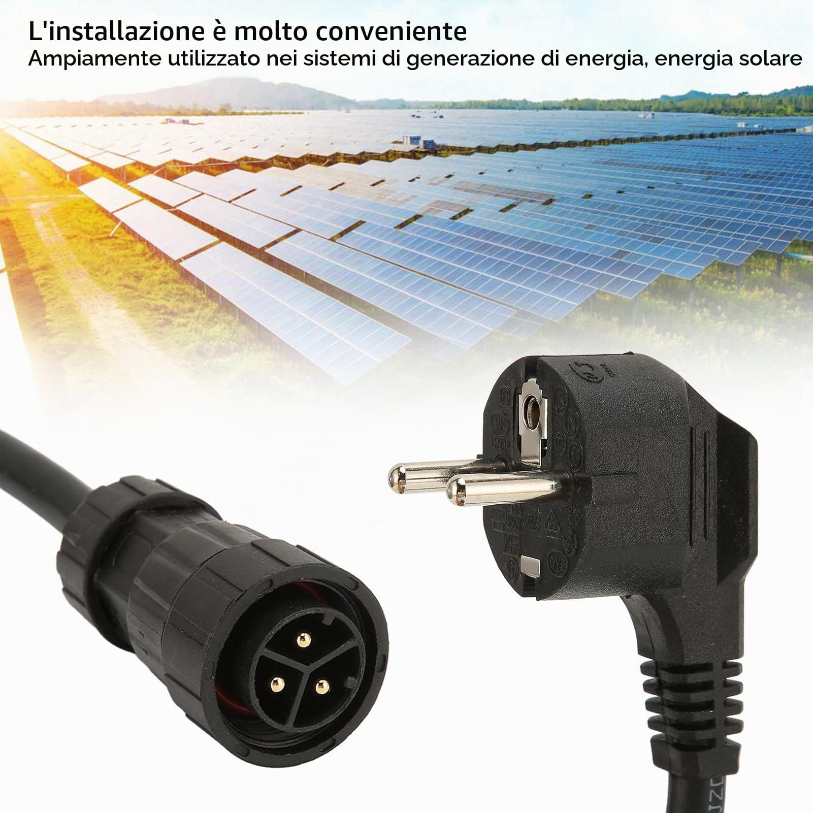 Cavo di Alimentazione CA, Cavo Inverter Solare, 2 Pin Cavo di Prolunga CA Cavo per Inverter Solare, di Generazione di energia Solare fotovoltaico EU 220V, 3 Metri