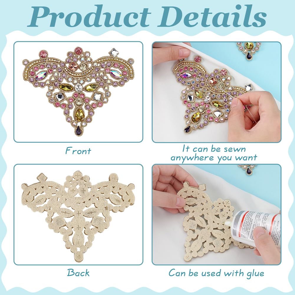 FINGERINSPIRE 2PCS Rhinestone Applique Patches 125x98mm Goledn Sew on Crystal Patch Glitter Crystal Rhinestone Patches Shoe Decoration Rhinestone Beaded Applique for Wedding Dress Clothes Decoration - Image 4