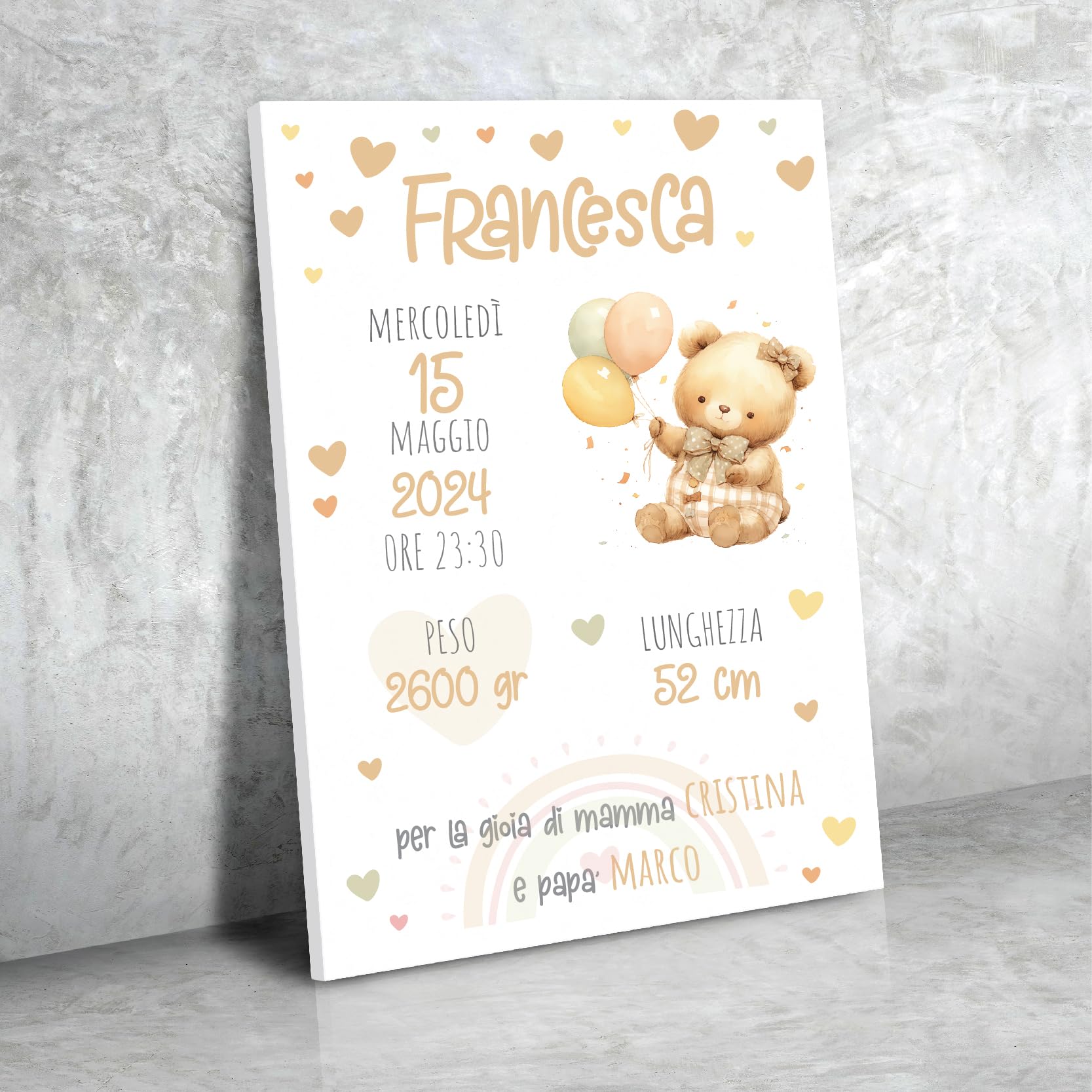 Quadretto Nascita digitale o STAMPA con CORNICE Orsetto nanna, Poster ricordo bi