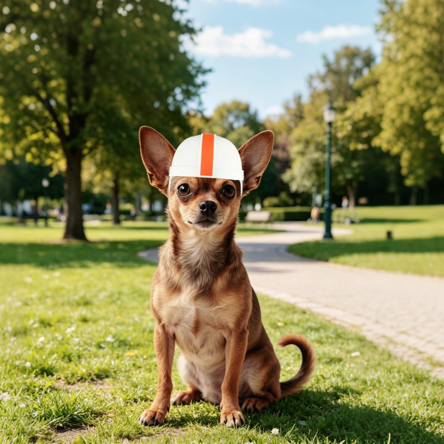 Namsan Dog Helmet Small Breed, Pet Helmets for Extra-Small Dogs Cats, Tiny Dog Hard Helmet with Ear Holes, Puppy Helmets for Outdoor Motorcycle Bike Travel Walking, Adjustable, White/Orange image 5