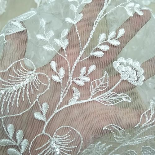Luxurious Ivory White Tulle Lace Fabric - 51" Wide Embroidered Floral Mesh for Elegant Wedding Dresses, Table Decor, and DIY Creations (3 Yard) 8 Luxurious Ivory White Tulle Lace Fabric - 51" Wide Embroidered Floral Mesh for Elegant Wedding Dresses, Table Decor, and DIY Creations (3 Yard) - Image 7
