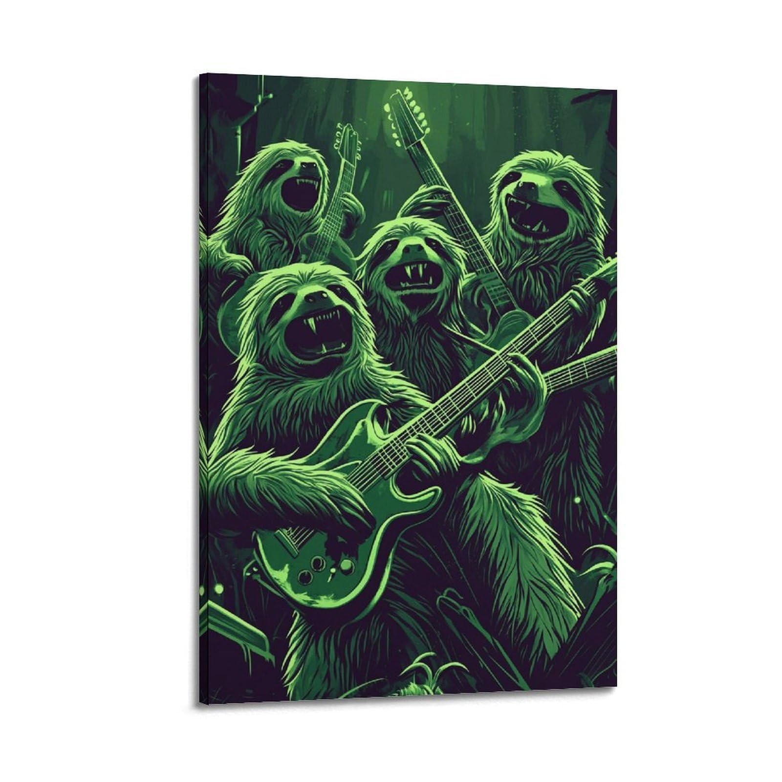 XYSXYCP Stampa artistica da parete con animali punk rock, bradipi in stile punk rock, poster vintage da concerto con bradipi che suonano la chitarra elettrica, decorazione moderna per soggiorno, 50 x