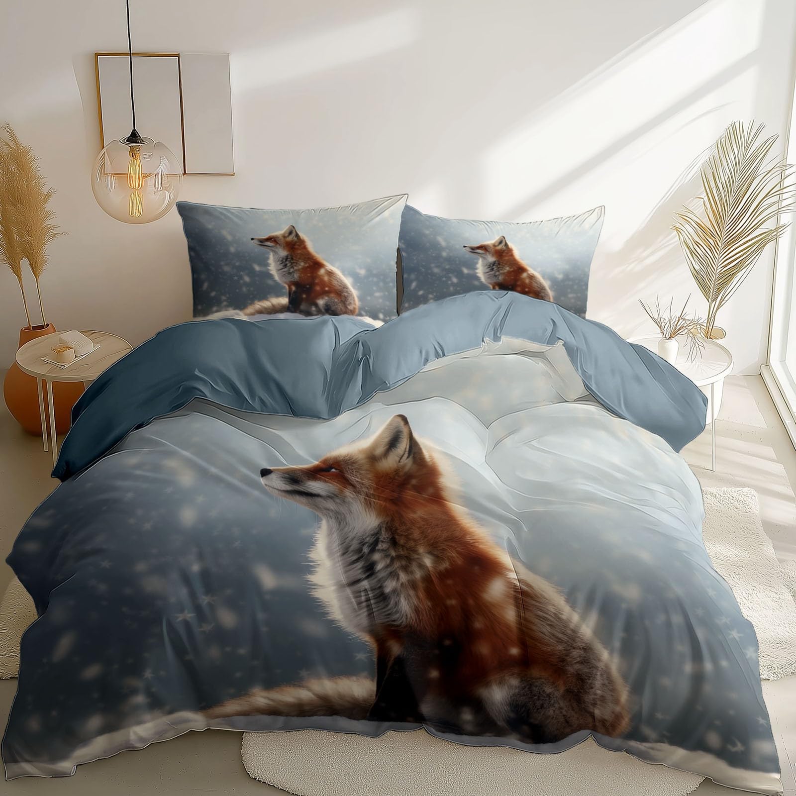 Housse de couette 240x260 cm réversible pour lit double | Parure 3 pièces imprimé bleu adulte