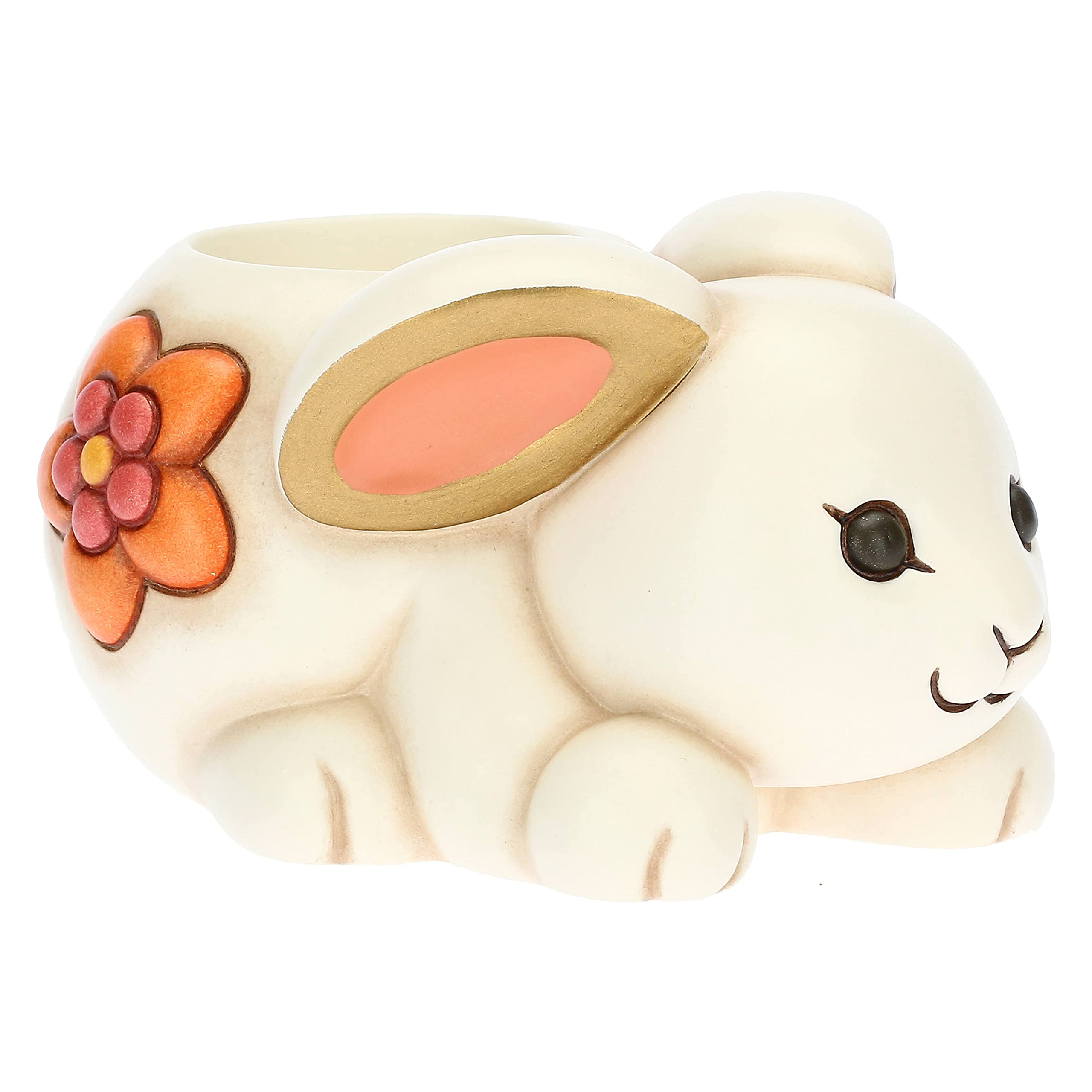 THUN Pasqua 2023, Porta Tea-Light Coniglietto in Ceramica Decorata a Mano, Linea Pasqua Favolosa, 12x8.2x6.6 cm h