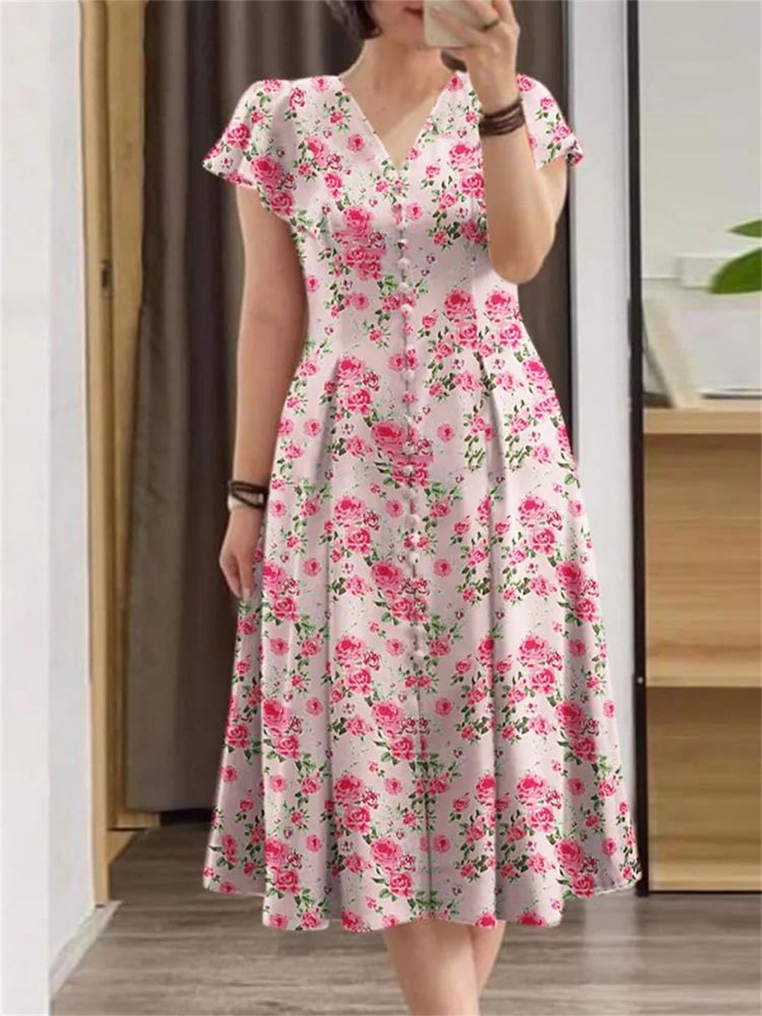 Damska elegancka sukienka kwiatowa damska z krótkim rękawem sukienka na imprezę szlafrok Femme Holiday Vestidos sukienki z nadrukiem