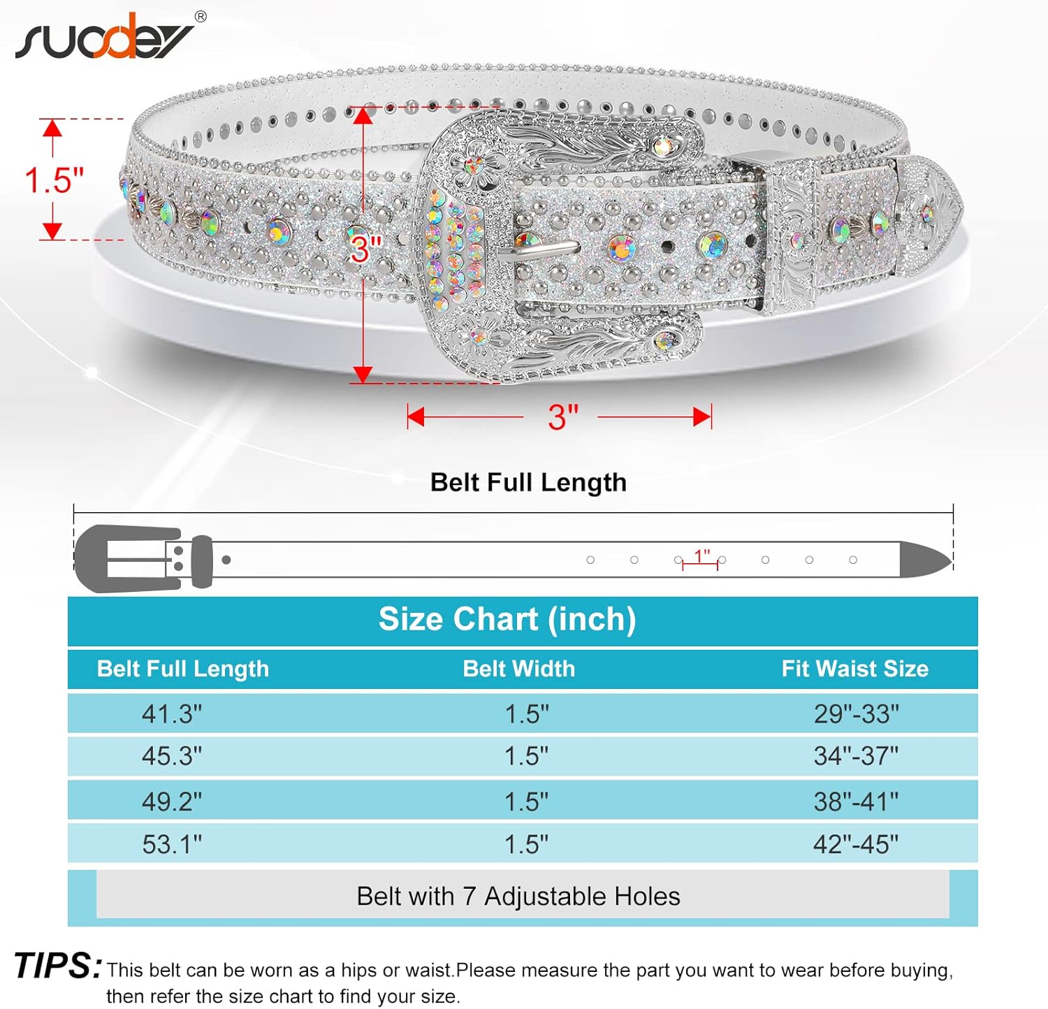 SUOSDEY Men Women Rhinestone Belt Western Cowboy Cowgirl Shine Crystal Diamond Studded Luxury Strap Belts - Image 6