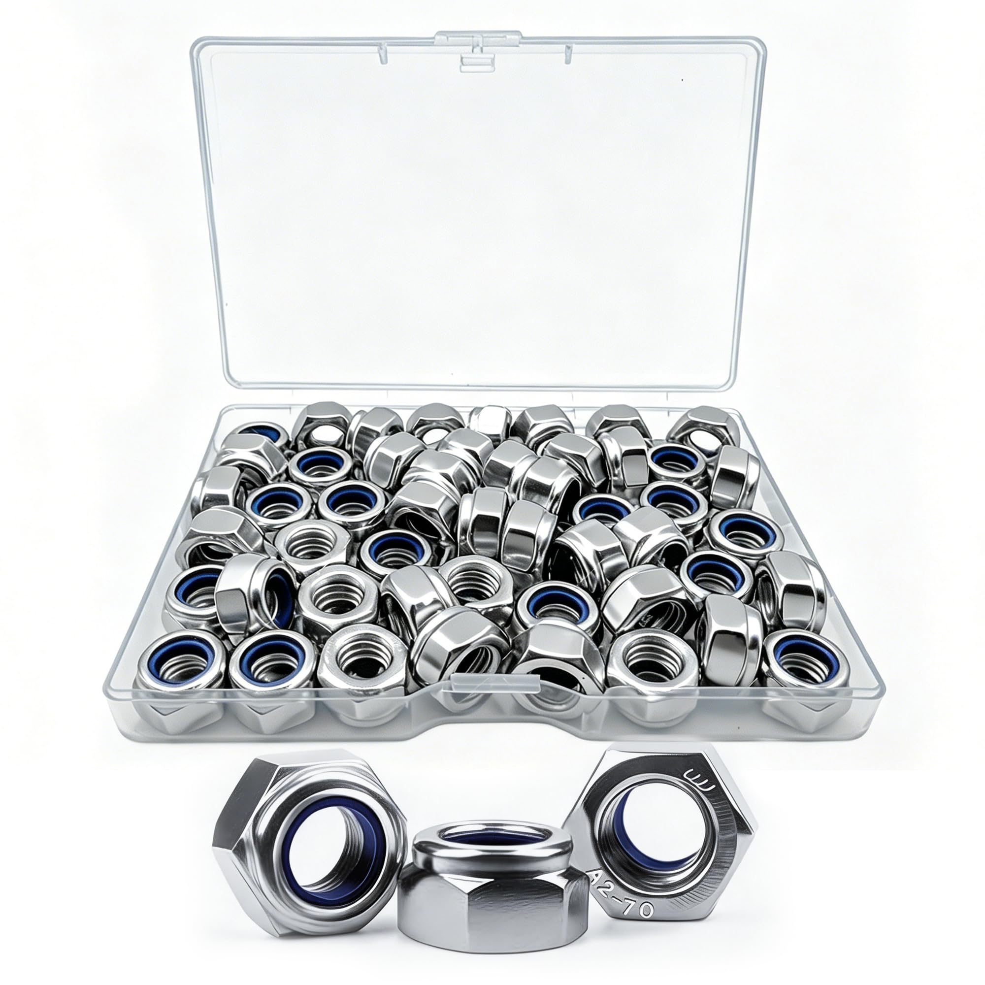 50 Pcs M8 Nylock Nuts DIN985 A2 V2A Stainless Steel Hex Self Locking Nut